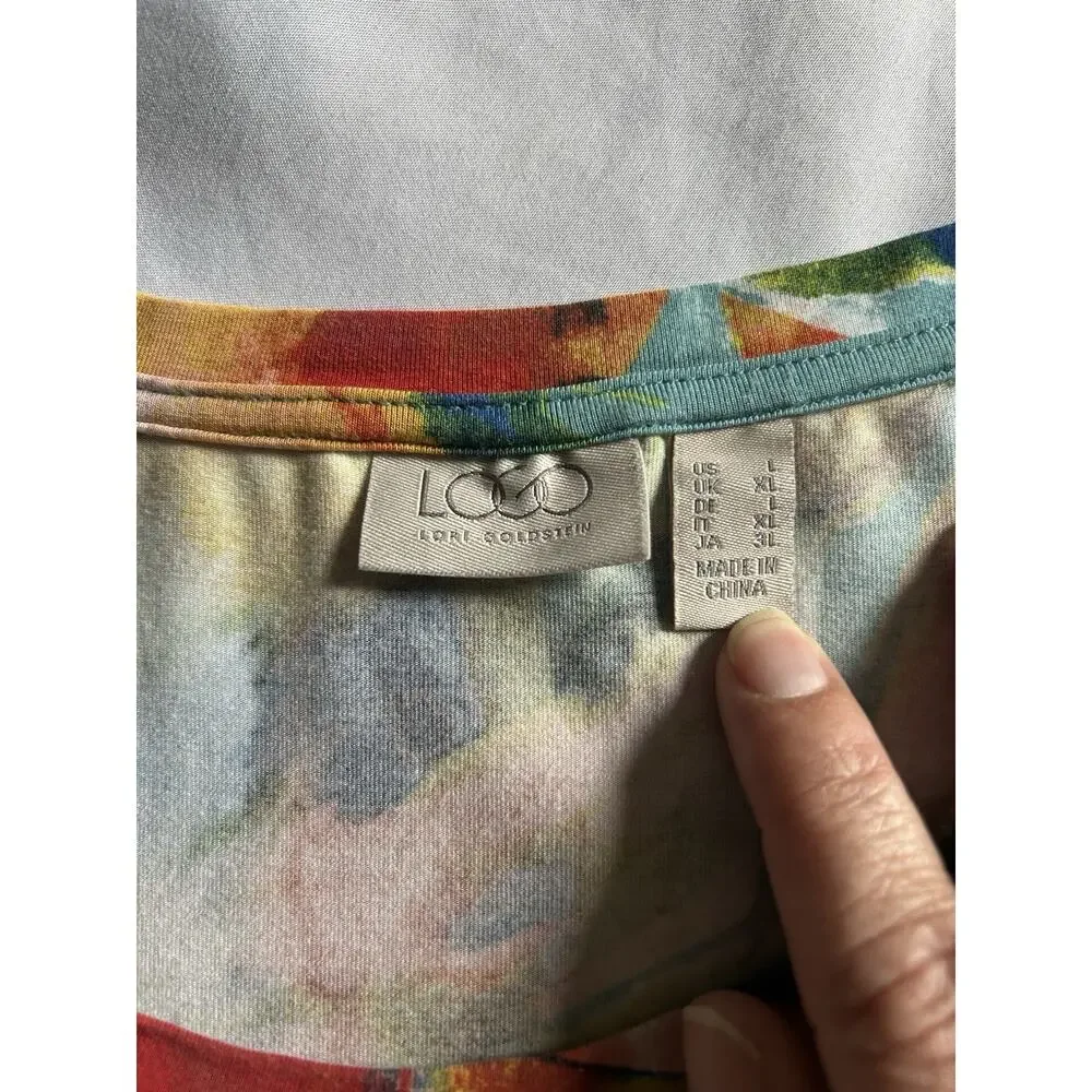 LOGO Lori Goldstein Color Splash Midi Shift Dress Womens SIze Large Stretch